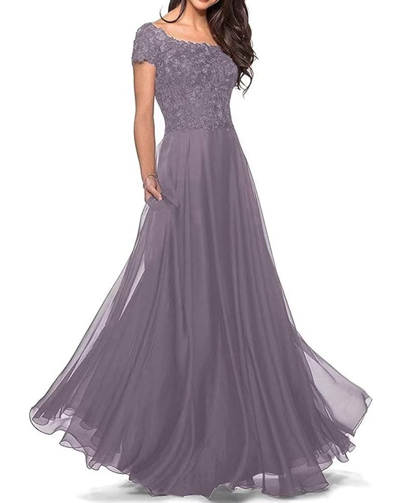 Mother of The Bride Dress Short Sleeves Laces Chiffon A Line Long Formal Evening Gown Party Dress GQ18 Wisteria $33.18 Dresses