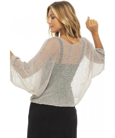 Womens Sheer Blouse Top Lightweight Knit Shrug Sweater Poncho Beige $13.58 Sweaters