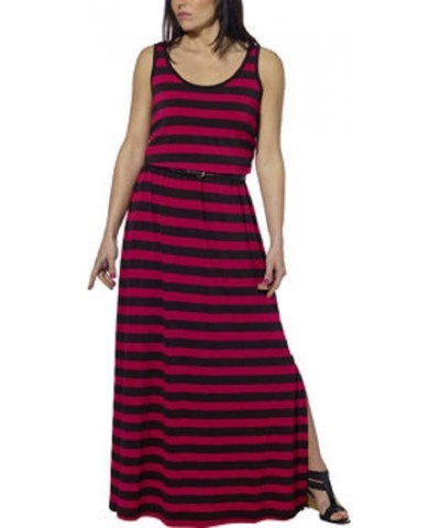 Ladies' Belted Maxi Dress Pink Ginger/Black Stripe $8.52 Dresses