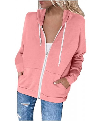 Hoodies for Women Zip UP Hooded Sweatshirts Fall Fashion 2023 Long Sleeve Drawstring Tops Casual Lightweight Jackets A04-pink...