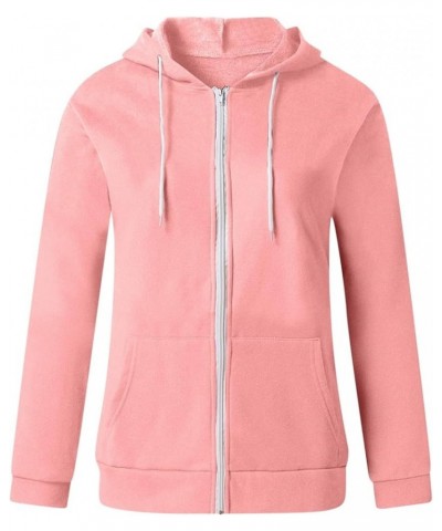 Hoodies for Women Zip UP Hooded Sweatshirts Fall Fashion 2023 Long Sleeve Drawstring Tops Casual Lightweight Jackets A04-pink...