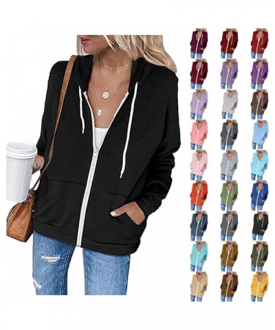 Hoodies for Women Zip UP Hooded Sweatshirts Fall Fashion 2023 Long Sleeve Drawstring Tops Casual Lightweight Jackets A04-pink...