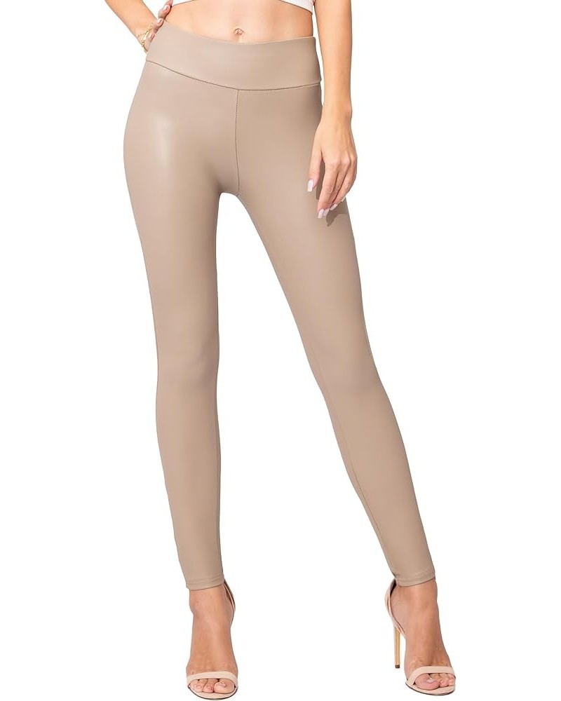 Premium Velvet Leggings for Women - Ultra-Soft Warm Velour Pants Leggings - Vegan Leather Beige Nude $15.27 Leggings