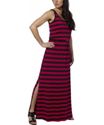 Ladies' Belted Maxi Dress Pink Ginger/Black Stripe $8.52 Dresses