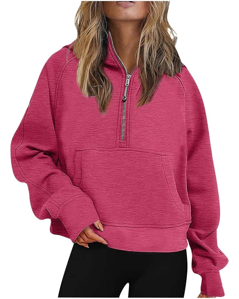 Quarter Zip Pullover Women Scuba Dupes Sweatshirt with Pocket Y2K Half Zip Fall Outfits 2023 Fleece Winter Clothes A01-red $4...