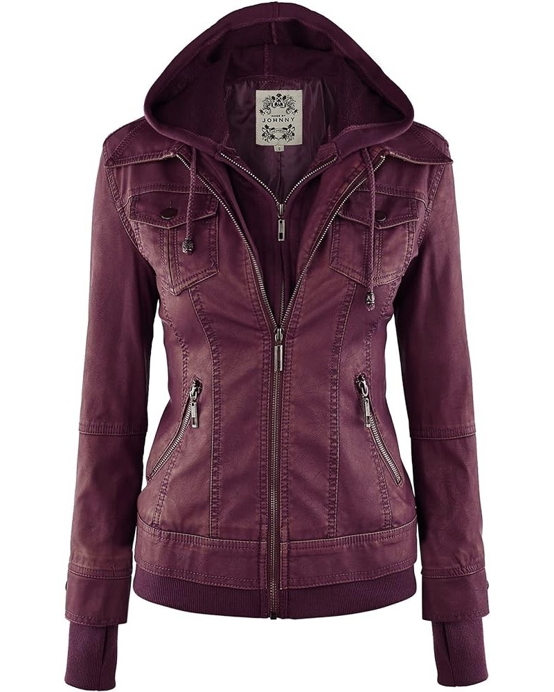 Faux Leather Jacket Women Motorcycle Coat for Biker with Removable Hood Wjc664_wine $26.63 Coats