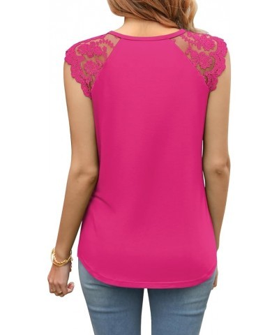 Women's Sleeveless Tops Lace Floral Casual Loose Blouses Tank Shirts 08 Hot Pink $15.42 Tanks