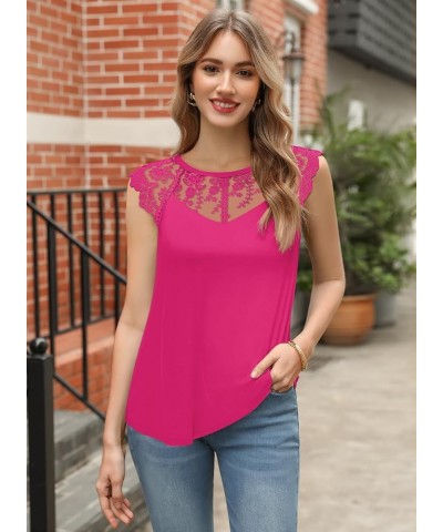 Women's Sleeveless Tops Lace Floral Casual Loose Blouses Tank Shirts 08 Hot Pink $15.42 Tanks