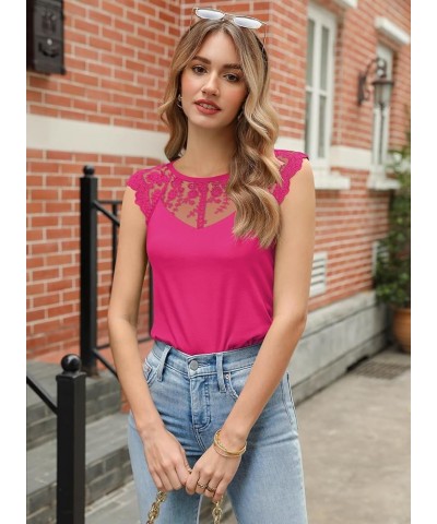 Women's Sleeveless Tops Lace Floral Casual Loose Blouses Tank Shirts 08 Hot Pink $15.42 Tanks