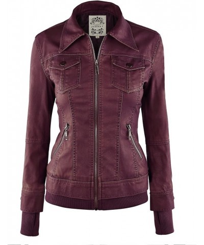 Faux Leather Jacket Women Motorcycle Coat for Biker with Removable Hood Wjc664_wine $26.63 Coats