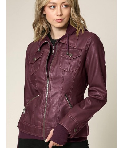 Faux Leather Jacket Women Motorcycle Coat for Biker with Removable Hood Wjc664_wine $26.63 Coats