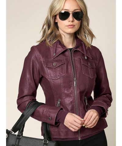 Faux Leather Jacket Women Motorcycle Coat for Biker with Removable Hood Wjc664_wine $26.63 Coats