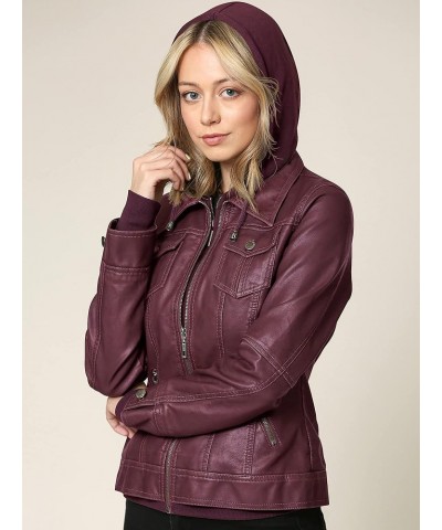 Faux Leather Jacket Women Motorcycle Coat for Biker with Removable Hood Wjc664_wine $26.63 Coats