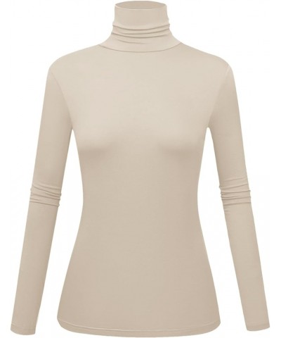 Women's Long Sleeve Turtleneck Shirts Slim Fitted Lightweight Base Layer Casual Tops Beige $8.54 Underwear