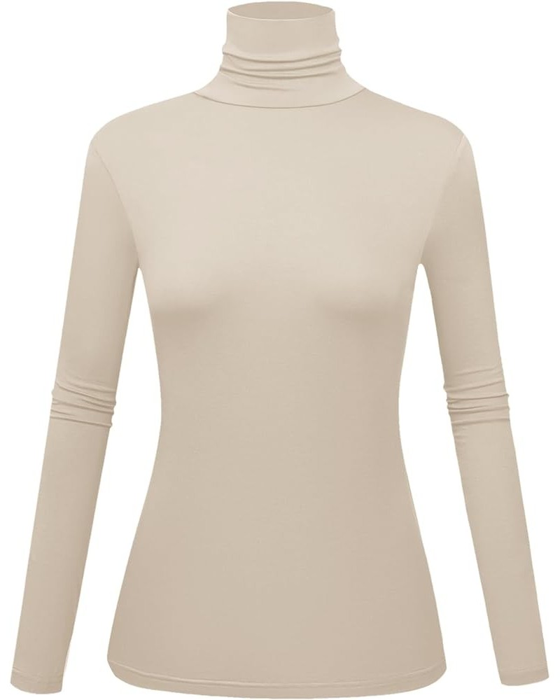 Women's Long Sleeve Turtleneck Shirts Slim Fitted Lightweight Base Layer Casual Tops Beige $8.54 Underwear