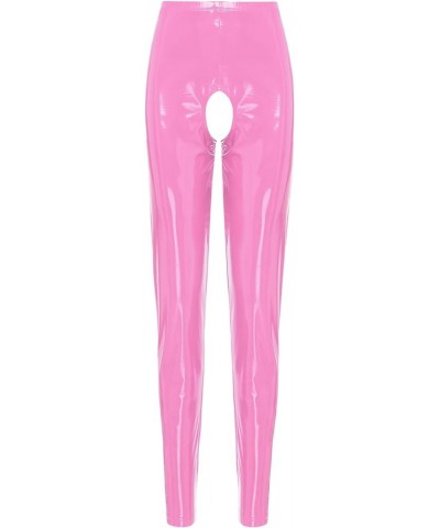 Women's Wet Look Leather Leggings Trousers Cutout Pants Shiny Latex Tights Dance Pants Long Pink a $9.81 Leggings