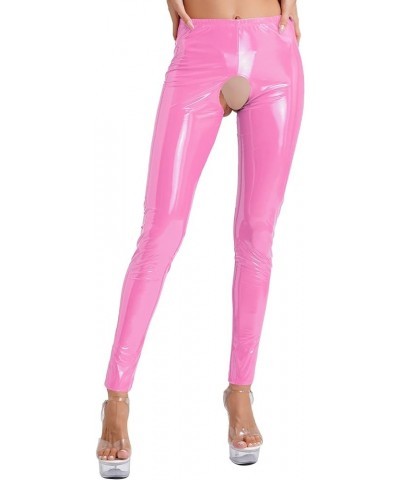 Women's Wet Look Leather Leggings Trousers Cutout Pants Shiny Latex Tights Dance Pants Long Pink a $9.81 Leggings