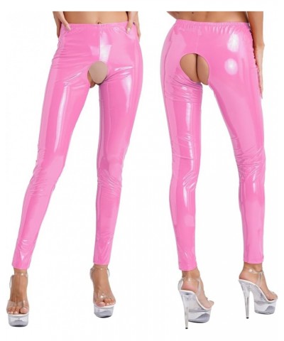 Women's Wet Look Leather Leggings Trousers Cutout Pants Shiny Latex Tights Dance Pants Long Pink a $9.81 Leggings