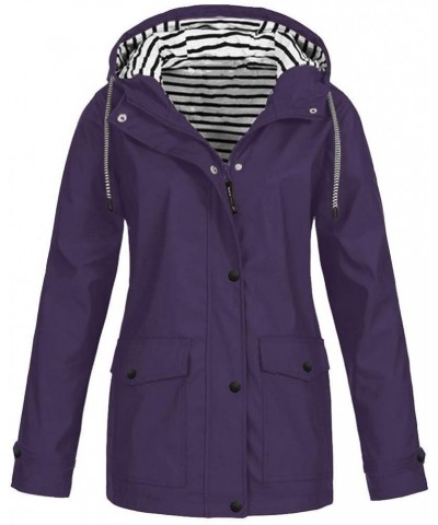 Women's Plus Size Fleece-Lined Windbreaker, Rain Jacket Waterproof Lightweight Outdoor Hooded Trench Coat Raincoat X4-purple ...