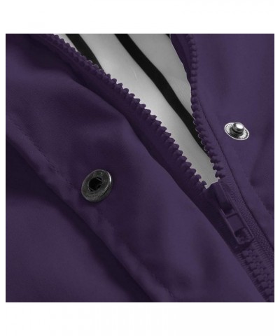 Women's Plus Size Fleece-Lined Windbreaker, Rain Jacket Waterproof Lightweight Outdoor Hooded Trench Coat Raincoat X4-purple ...