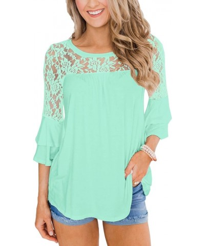 Women 3/4 Ruffle Bell Sleeve Lace Top Blouse Aqua $8.82 Blouses