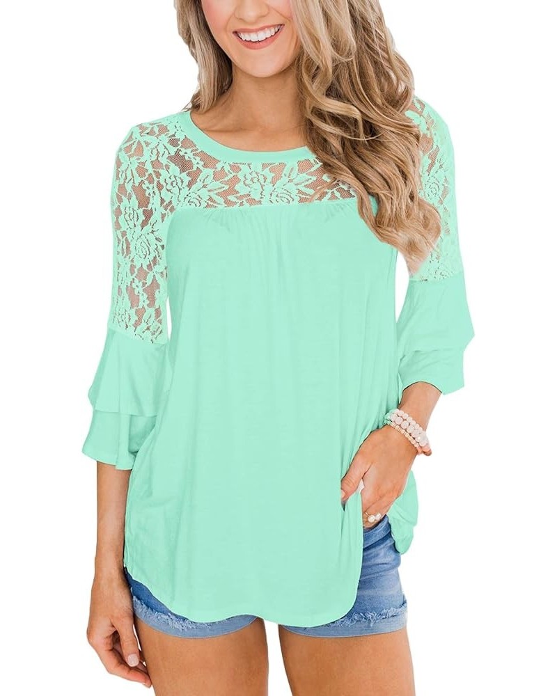 Women 3/4 Ruffle Bell Sleeve Lace Top Blouse Aqua $8.82 Blouses