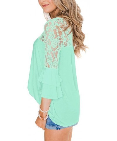 Women 3/4 Ruffle Bell Sleeve Lace Top Blouse Aqua $8.82 Blouses