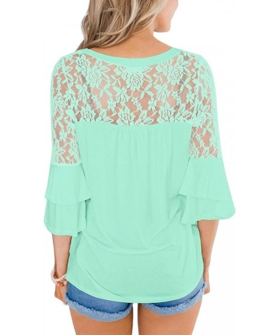 Women 3/4 Ruffle Bell Sleeve Lace Top Blouse Aqua $8.82 Blouses