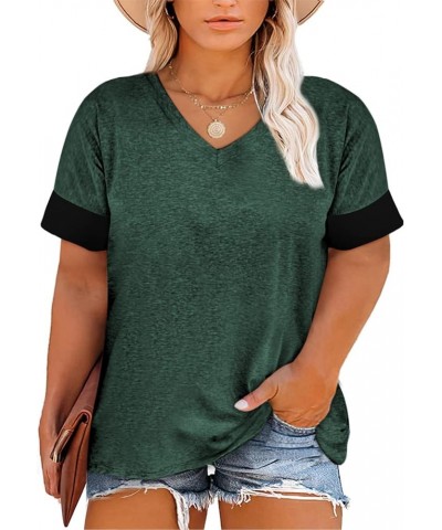 Womens Plus Size Summer Tops Short Sleeve Crew Neck Polka Dot Printed Loose Fit Blouse Shirts(1X-5X) S Green $14.99 Blouses