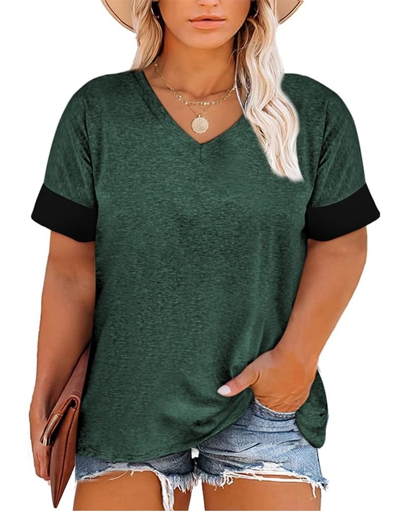 Womens Plus Size Summer Tops Short Sleeve Crew Neck Polka Dot Printed Loose Fit Blouse Shirts(1X-5X) S Green $14.99 Blouses