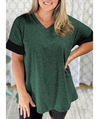 Womens Plus Size Summer Tops Short Sleeve Crew Neck Polka Dot Printed Loose Fit Blouse Shirts(1X-5X) S Green $14.99 Blouses