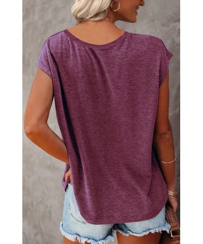 Women's Cap Sleeve Tank Tops U Neck Solid Color Casual Shirts Loose Fit Basic Blouse Wine $13.49 Others