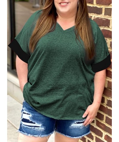 Womens Plus Size Summer Tops Short Sleeve Crew Neck Polka Dot Printed Loose Fit Blouse Shirts(1X-5X) S Green $14.99 Blouses