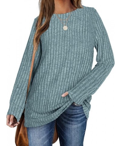 Womens Long Sleeve Tops Crewneck Sweaters Casual Ribbed Knit Shirts Lightweight Tunic Pullovers A-mint Blue $8.54 Tops