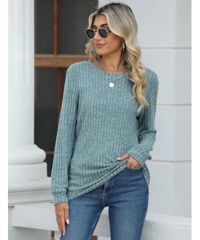 Womens Long Sleeve Tops Crewneck Sweaters Casual Ribbed Knit Shirts Lightweight Tunic Pullovers A-mint Blue $8.54 Tops