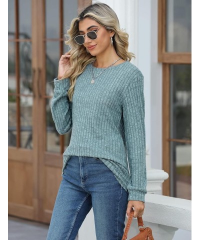 Womens Long Sleeve Tops Crewneck Sweaters Casual Ribbed Knit Shirts Lightweight Tunic Pullovers A-mint Blue $8.54 Tops