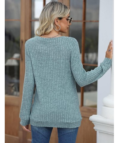 Womens Long Sleeve Tops Crewneck Sweaters Casual Ribbed Knit Shirts Lightweight Tunic Pullovers A-mint Blue $8.54 Tops