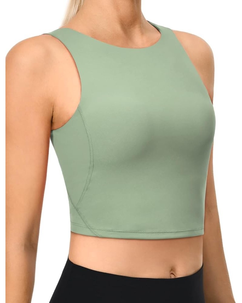 Women's High Neck Sports Bra Padded Yoga Crop Tank Tops with Built in Shelf Bra Light Green $10.43 Lingerie