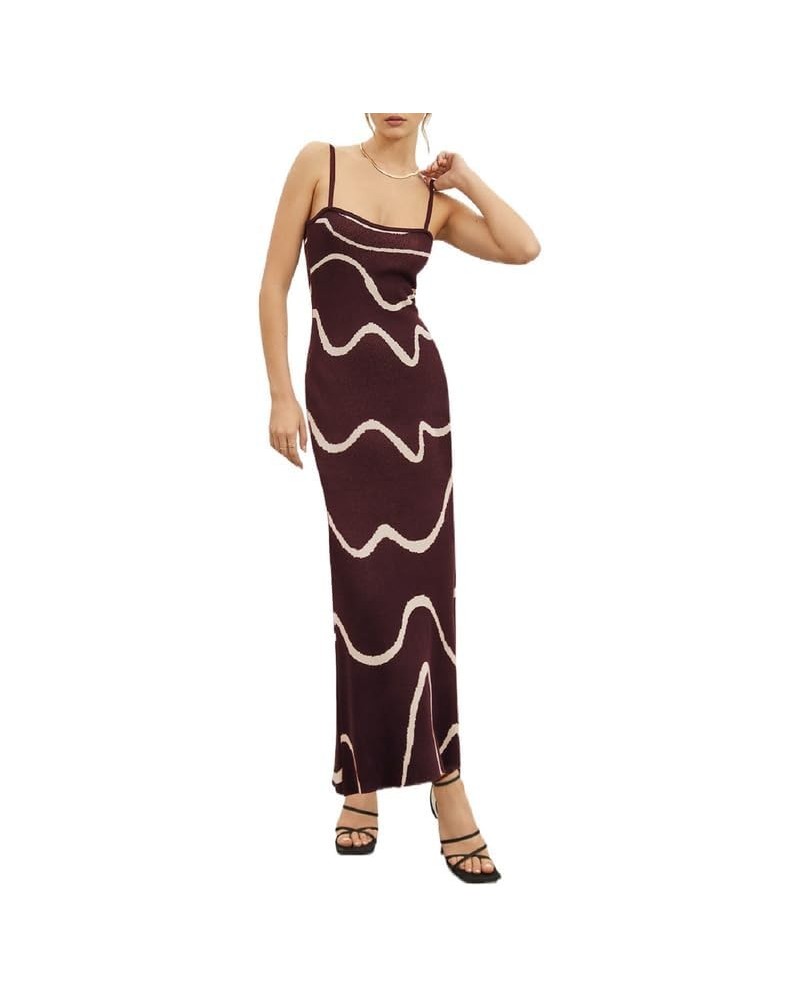 Print Knit Bodycon Dress for Women Y2k Spaghetti Strap Sleeveless Cut Out Maxi Dress Sexy Backless Slip Dress A4-purple $14.7...