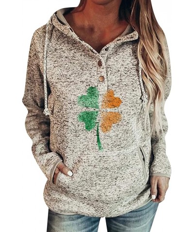 Women's St. Patrick's Day Clover Printed Hoodies Irish Shamrock Sweatshirt Long Sleeve Slouchy Pullover Tops Button Orange $1...