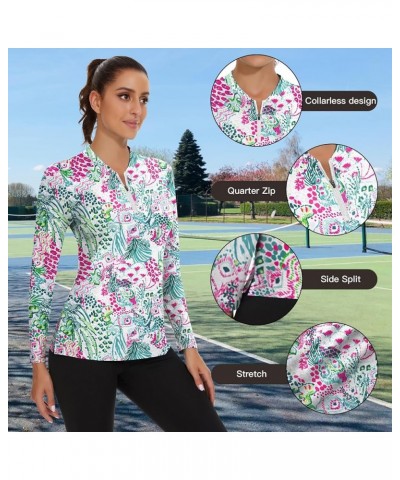 Womens Long Sleeve Golf Shirts Moisture Wicking V Neck Golf Polo Shirts Collarless Tennis Shirts Long Sleeve 4-green Print $1...