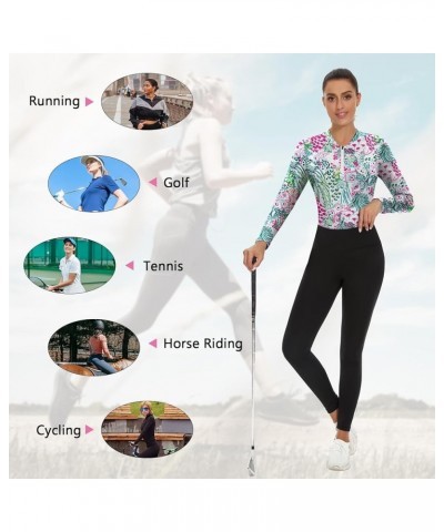 Womens Long Sleeve Golf Shirts Moisture Wicking V Neck Golf Polo Shirts Collarless Tennis Shirts Long Sleeve 4-green Print $1...