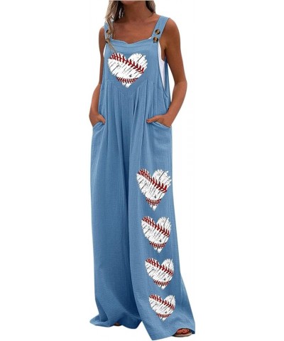 Womens Baseball Mom Pants Sleeveless Overalls Rompers Pocketed Jumpsuits Bib Pants Mothers Day Summer Outfits Clothes Blue 2 ...