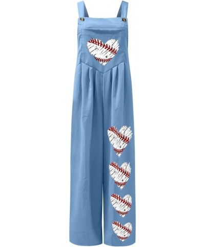 Womens Baseball Mom Pants Sleeveless Overalls Rompers Pocketed Jumpsuits Bib Pants Mothers Day Summer Outfits Clothes Blue 2 ...