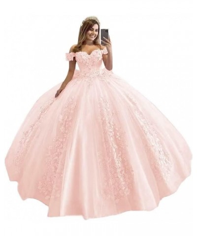 Off Shoulder Quinceanera Dresses for Teens Lace Floral Flower Ball Gowns for Sweet 15 16 Puffy Long Princess Dress with Train...