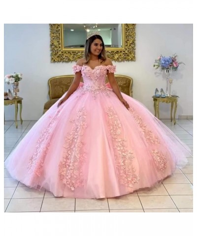 Off Shoulder Quinceanera Dresses for Teens Lace Floral Flower Ball Gowns for Sweet 15 16 Puffy Long Princess Dress with Train...