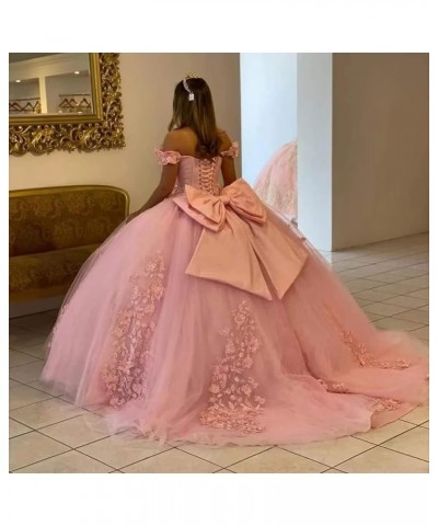 Off Shoulder Quinceanera Dresses for Teens Lace Floral Flower Ball Gowns for Sweet 15 16 Puffy Long Princess Dress with Train...