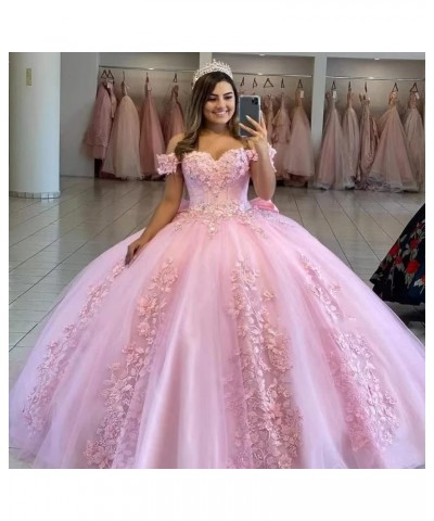 Off Shoulder Quinceanera Dresses for Teens Lace Floral Flower Ball Gowns for Sweet 15 16 Puffy Long Princess Dress with Train...