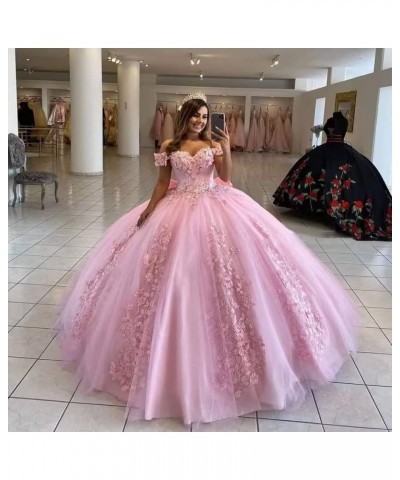 Off Shoulder Quinceanera Dresses for Teens Lace Floral Flower Ball Gowns for Sweet 15 16 Puffy Long Princess Dress with Train...