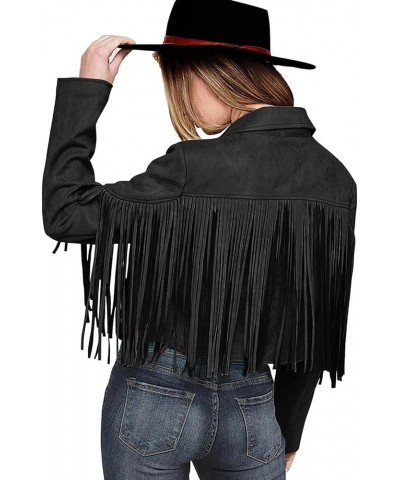 Women's Winter Coat for Women - Vintage Lapel Open Front Cowboy Style Long Sleeve Tassels Cardigan Coat Tops Coats for 1-blac...